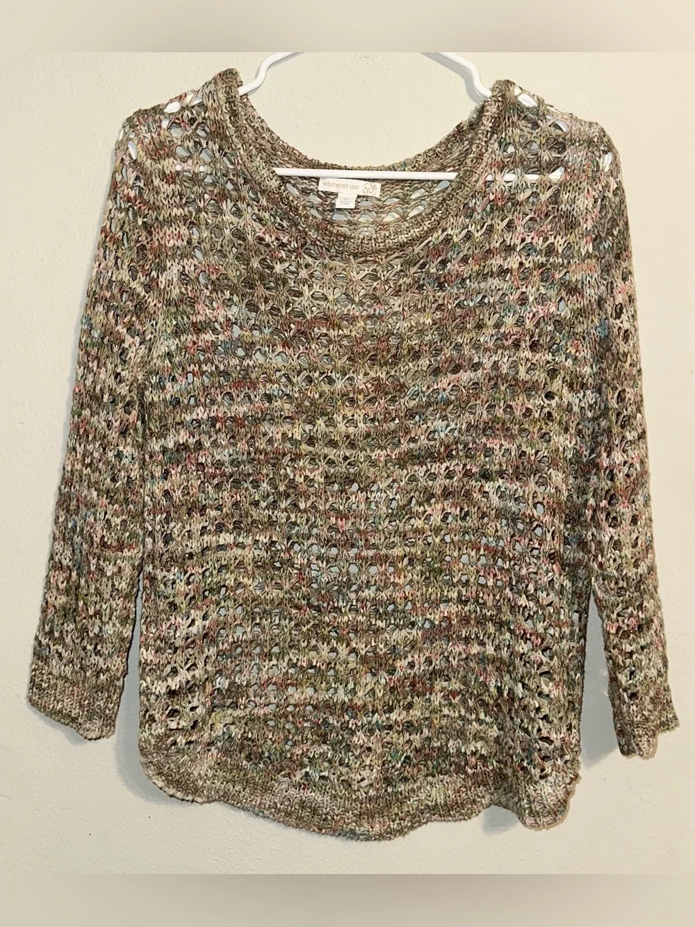 Westport Multicolor Knit Openwork Scoop Neck Sweater